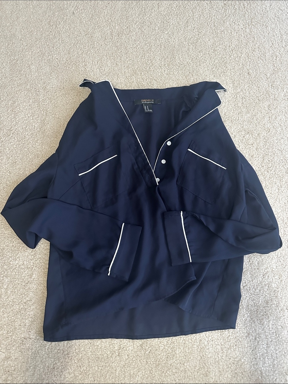 Forever 21 Navy Blouse with White Contrast Trim